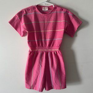 Vintage Health-tex Pink Striped Short Jumpsuit with Snaps, Size 5